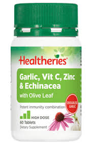 Healtheries Garlic, Vit C, Zinc & Echinacea with Olive Leafea 60